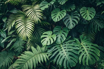 Tropical leaf background with vivid, high contrast greens	