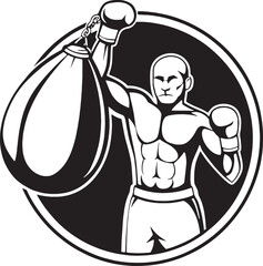 A muscular boxer posing confidently with a speed bag. Great for gym branding, strength visuals, and combat-related designs.