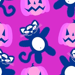Halloween animals seamless cats pattern for wrapping paper and fabrics and linens and kids clothes print
