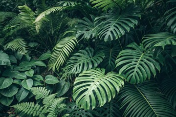 Tropical leaf background with vivid, high contrast greens	
