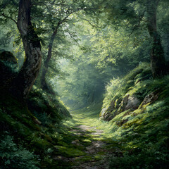 Fototapeta premium Forest Path Sunlight
