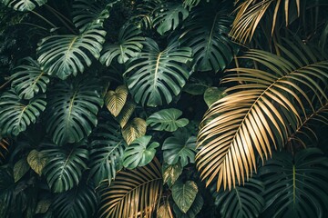 Naklejka premium Tropical leaf background with vivid, high contrast greens 