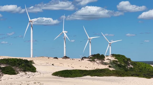 The Canoa Quebrada beach is home to active coastal wind turbines.