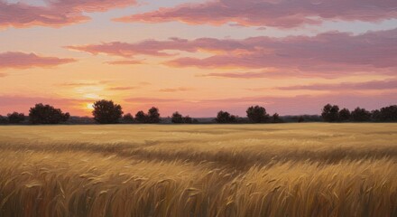 Fototapeta premium Golden sunset over a wheat field