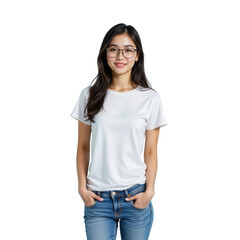 Fototapeta premium Young Woman with Glasses Wearing Casual Outfit and Smiling Cheerfully