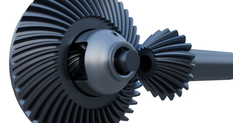 close up view of differential gear; ring gear assembly; Power transmission gear; Industrial Bevel gears