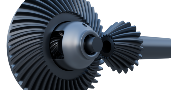 close up view of differential gear; ring gear assembly; Power transmission gear; Industrial Bevel gears