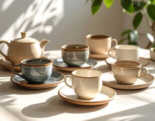 Fototapeta premium Tea set on a table in sunlight