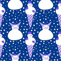 Christmas cartoon ice seamless snowman pattern for wrapping paper and fabrics