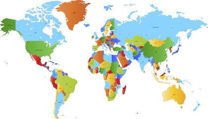 Obraz premium World map. Color modern vector map. Silhouette map.