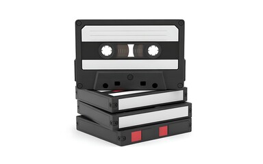 Obraz premium Stack of Vintage Audio Cassette Tapes Isolated on White Background Nostalgic Music and Audio Media Concept