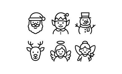Obraz premium Festive holiday characters in linear style for christmas decorations