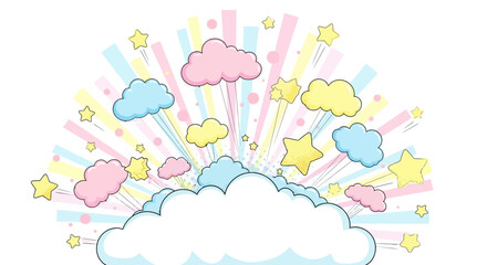 Vibrant rainbow clouds drift across a blue sky, colorful abstract background illustration