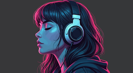 girl with headphones illustration
