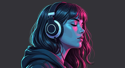 girl with headphones illustration