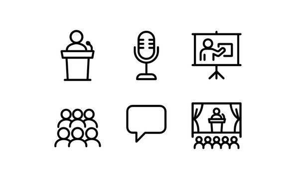 Minimalist icons for public speaking and presentation concepts