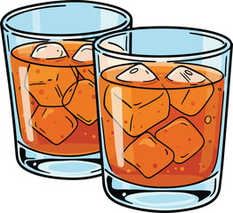 Obraz premium Two glasses filled with orange drink and ice cubes refreshing cold beverage illustration