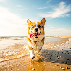 dog playing on the beach
