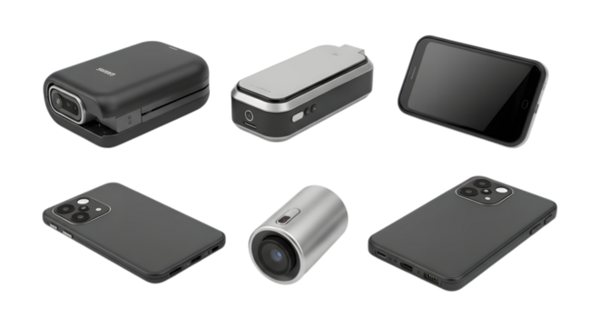 Art of collection of modern electronic gadgets and smartphones isolated on transparent background