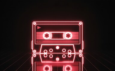 Neon Cassette Tape Nostalgic Music Audio Era Vintage Sound and Recording Technology Retro Design Concept