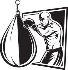 Stylized boxer punching a speed bag in a framed box design. Great for t-shirts, posters, and sports iconography.