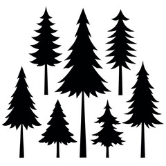 Obraz premium Collection of 10 pine tree silhouettes isolated on white background