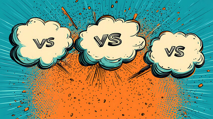Comic Book Style Versus Battle Graphic with Three Speech Bubbles