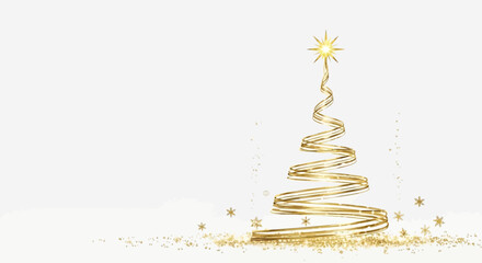 Golden Christmas tree shape object with star decorative sparkle