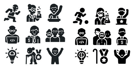 Education and science icons set – solid, filled, learning and academic symbols