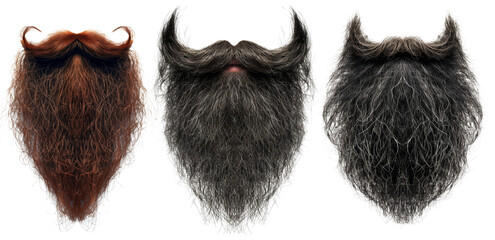 Set of men's beard and mustache. Isolated gray beard.