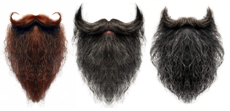Set of men's beard and mustache. Isolated gray beard.