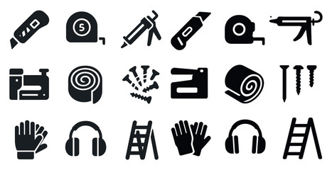 Obraz premium Diy and home improvement solid icons set – tools, construction, renovation symbols