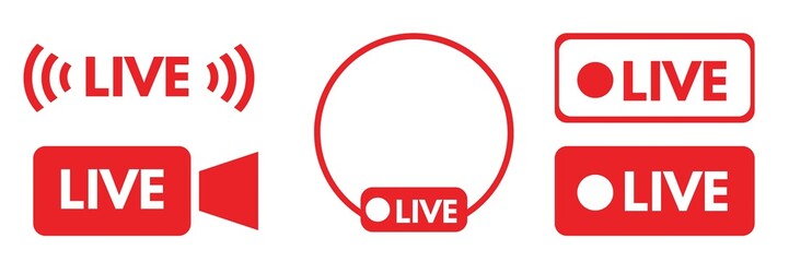 Set of Live streaming icons, live stream logos, set of live stream logos, set of online or live stream icons, set of live broadcasting icons, symbols and buttons, 