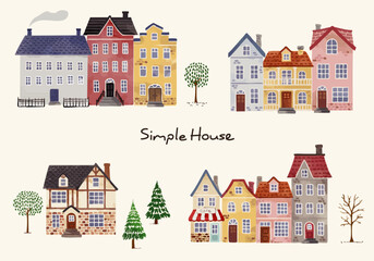 海外の家の水彩風イラストセット＊SimpleHouseSet