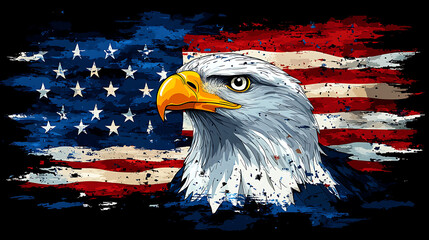 Majestic Bald Eagle Before Grunge American Flag