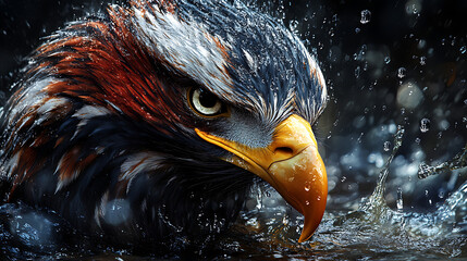 Majestic Eagle in the Rain A Close-Up Portrait