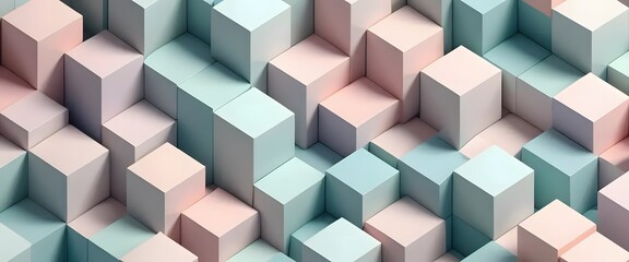 Obraz premium Pastel Cube Composition: Abstract 3D Render with Geometric Shapes and Soft Lighting