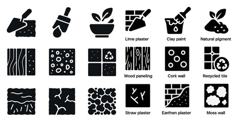 Construction and building silhouette icons set – solid, filled, diy and eco-friendly tools
