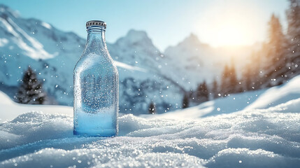 Refreshing Glacial Water Bottle in Snowy Mountain Landscape