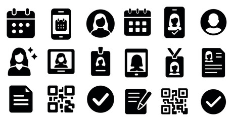 Business and office solid icons set – silhouette, corporate, productivity symbols
