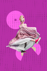 Pop image sketch 3d collage poster of happy duchess girl dance retro party celebration event weekend chill disco occasion