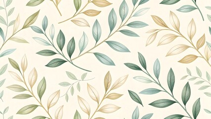 Fototapeta premium Delicate watercolor botanical pattern with green and yellow leaves