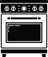 Obraz premium Classic freestanding kitchen oven with stovetop and oven door in a bold black and white silhouette