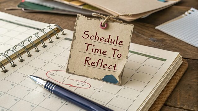 Schedule Time To Reflect Motivational Note on Calendar Desk Scene