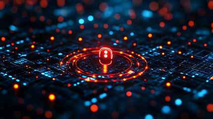 Digital Headset Icon Glowing on Futuristic Circuit Board - Abstract Technology Background