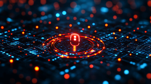 Digital Headset Icon Glowing on Futuristic Circuit Board - Abstract Technology Background - Powered by Adobe