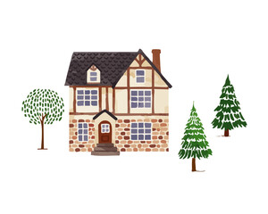海外の家の水彩風イラストC＊SimpleHouse