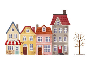 海外の家の水彩風イラストD＊SimpleHouse