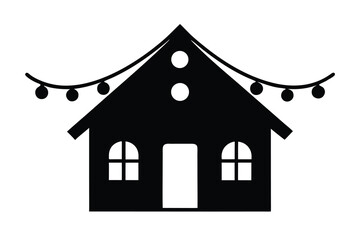 house with christmas lights vector icon