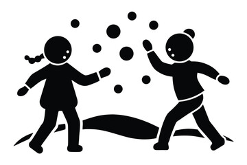 kids with snowballs vector icon